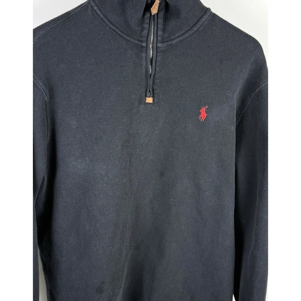 Polo Ralph Lauren Men's 1/4 Quarter Zip Sweater Pima Cotton Sz Large Black